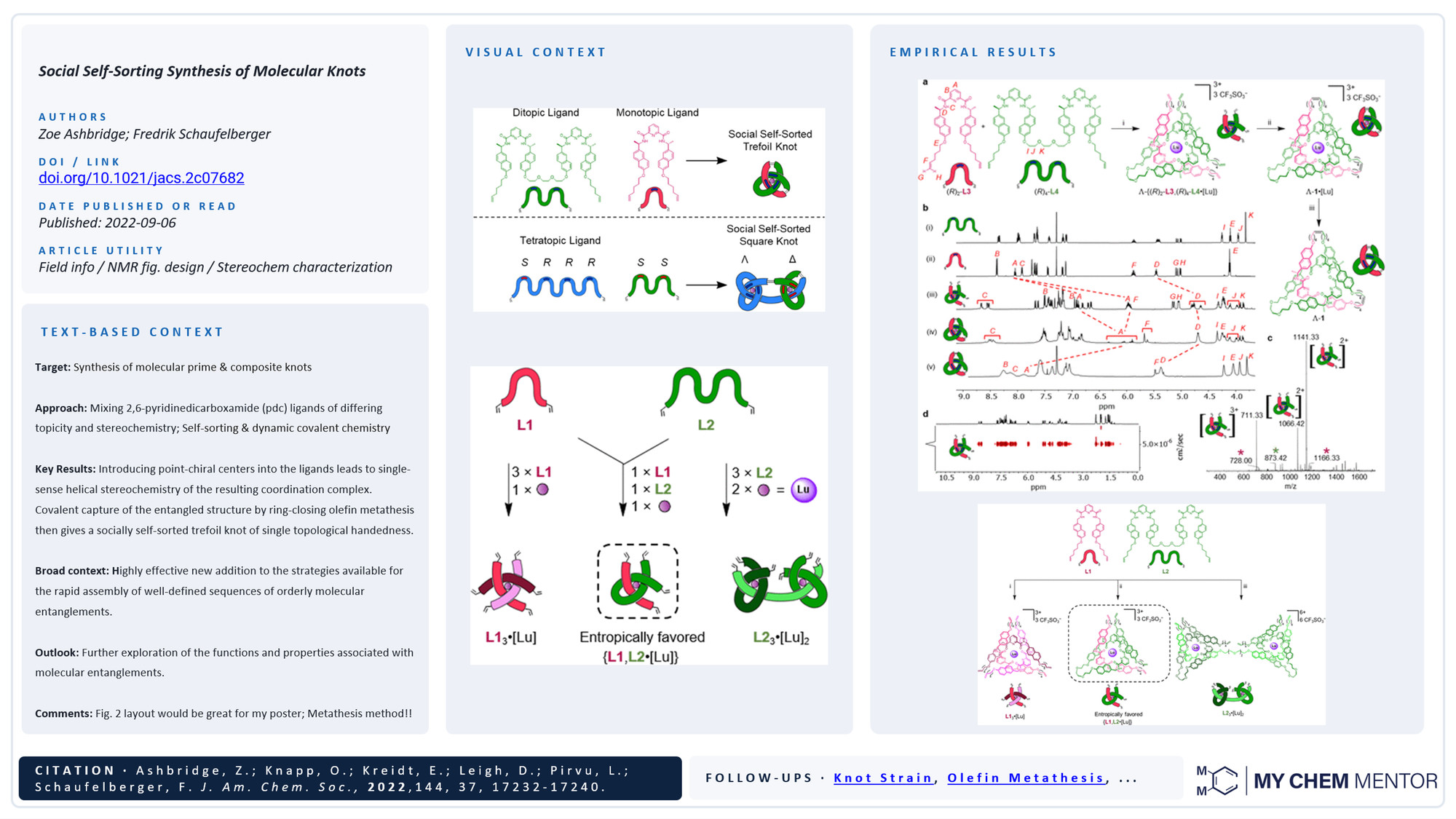 Worked example of the paper recap template, populated with a study on social self-sorting synthesis of molecular knots